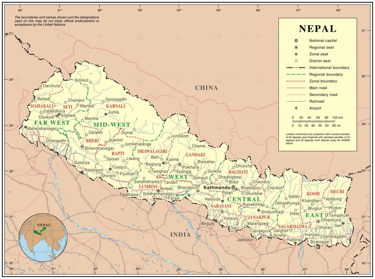 ინდოეთში, ნეპალის საზღვარზე საგზაო რუკა